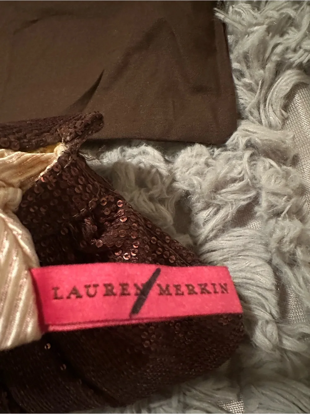 Lauren Merkin Brown Sequin Clutch Bag